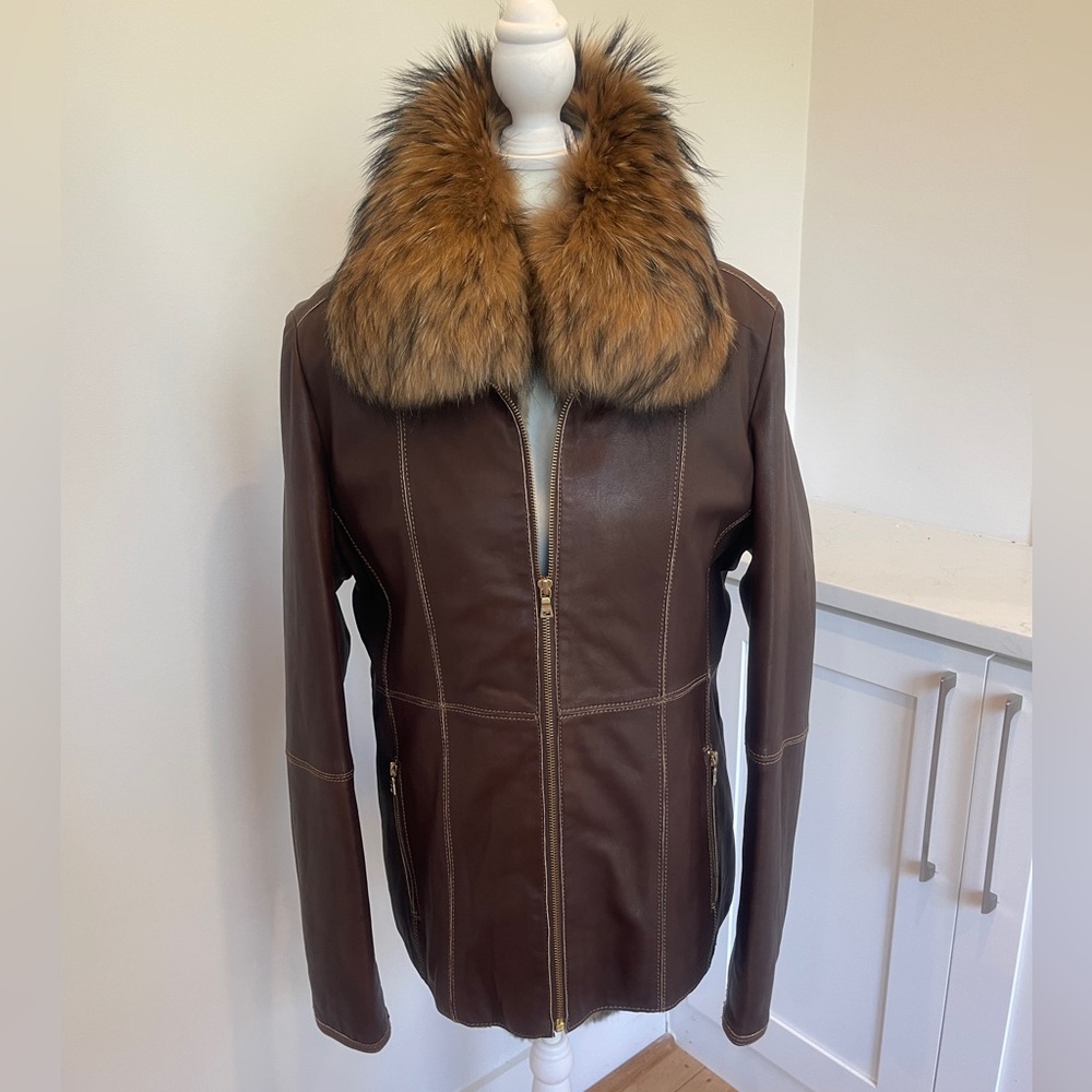 Fur Lined Leather Jacket With Gorgeous Fox Collar.